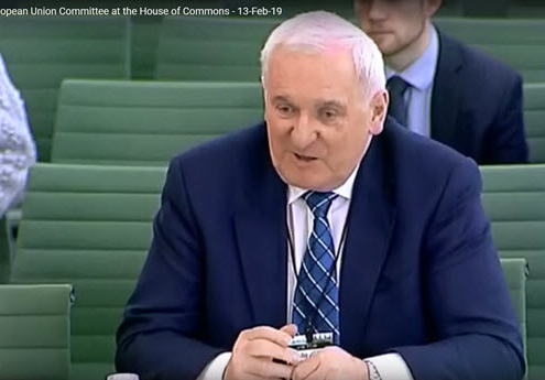 Bertie Ahern at the 'Exiting the European Union Committee' in the House of Commons on 13th February 2019