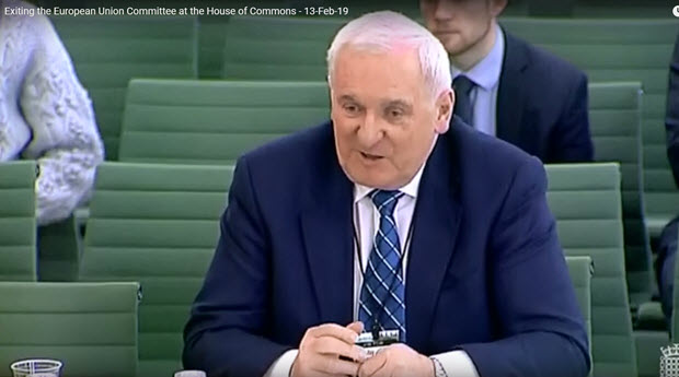 Bertie Ahern at the 'Exiting the European Union Committee' in the House of Commons on 13th February 2019