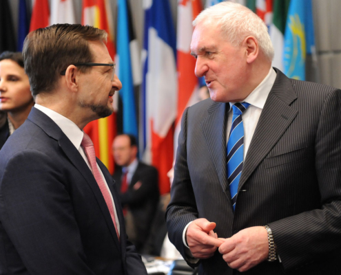 Bertie Ahern with the Secretary General OSCE Mr Thomas Greminger - 72nd OSCE Joint Forum for Security Co-operation/Permanent Council Meeting in Vienna