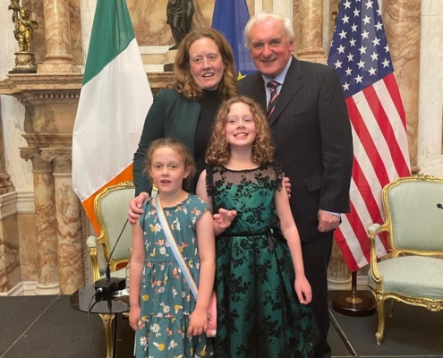 Barbara Mauro with her daughters Tess and Darragh at Iveagh House Dublin