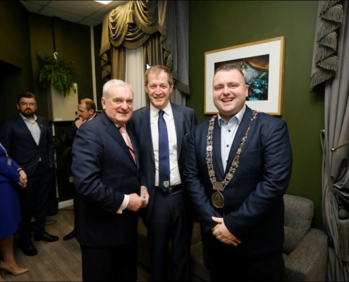 Bertie Ahern, Alastair Campbell and Lord Mayor Councillor Daithí de Róiste at Financial Services Insights Series in Mansion House