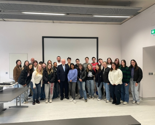 Bertie Ahern with Boston University Students during their study abroad course at Dublin City University, Drumcondra.