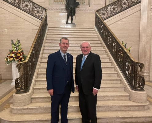 Bertie Ahern with the Speaker of the Northern Ireland Assembly Mr Edwin Poots in Stormont