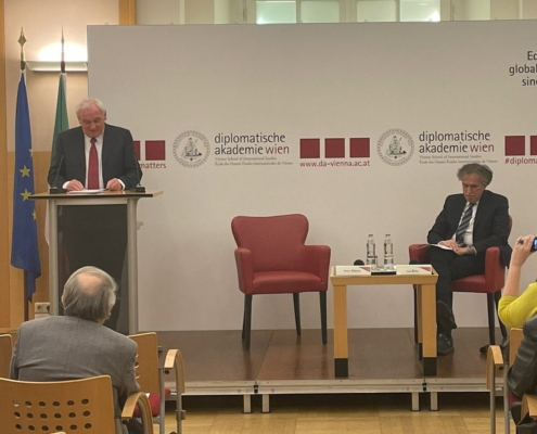 Bertie Ahern with Dr Emil Brix at the Diplomatic Academy Vienna