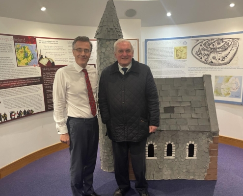 Bertie Ahern with Dr. Tim Campbell at the Saint Patrick Centre, Downpatrick