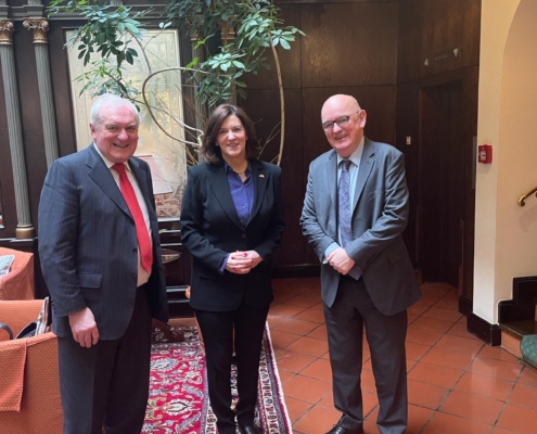 Bertie Ahern with USA Ambassador Vicky Kennedy and Ambassador Eoin OLeary in Vienna