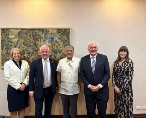 Bertie Ahern on his recent visit to The Philippines where he met with the assistant to the President Anton Lagdameo also in attendance was the Irish Ambassador Emma Hickey, the UK Ambassador Sarah Hulton, and Lord Jack McConnell